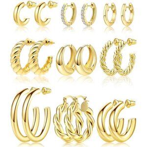 9 Pairs Gold Hoop Earrings Set for Womens Gold Twisted Huggie Hoops Earrings